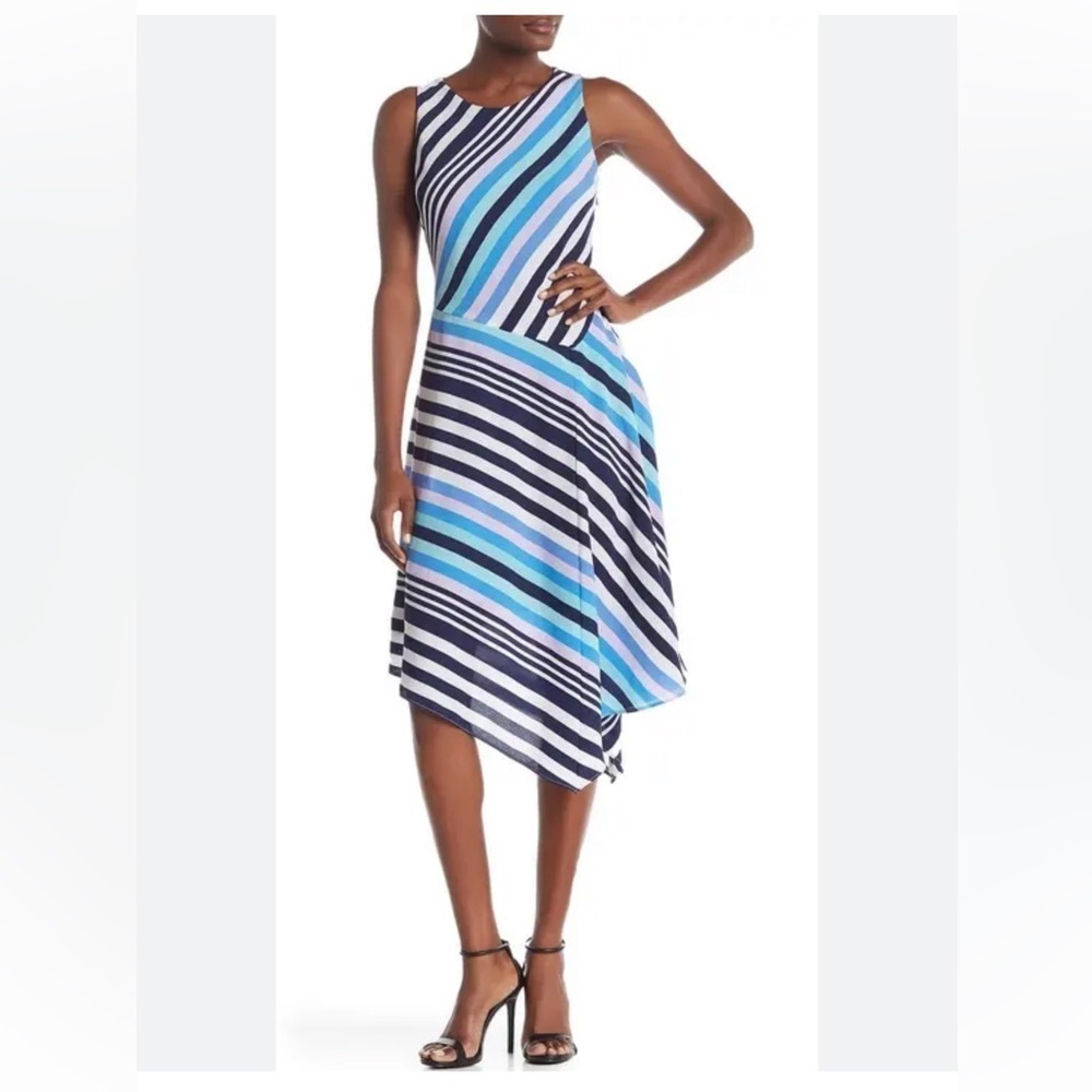 Nicole miller Studio Women asymmetrical striped midi dress Blue size 10